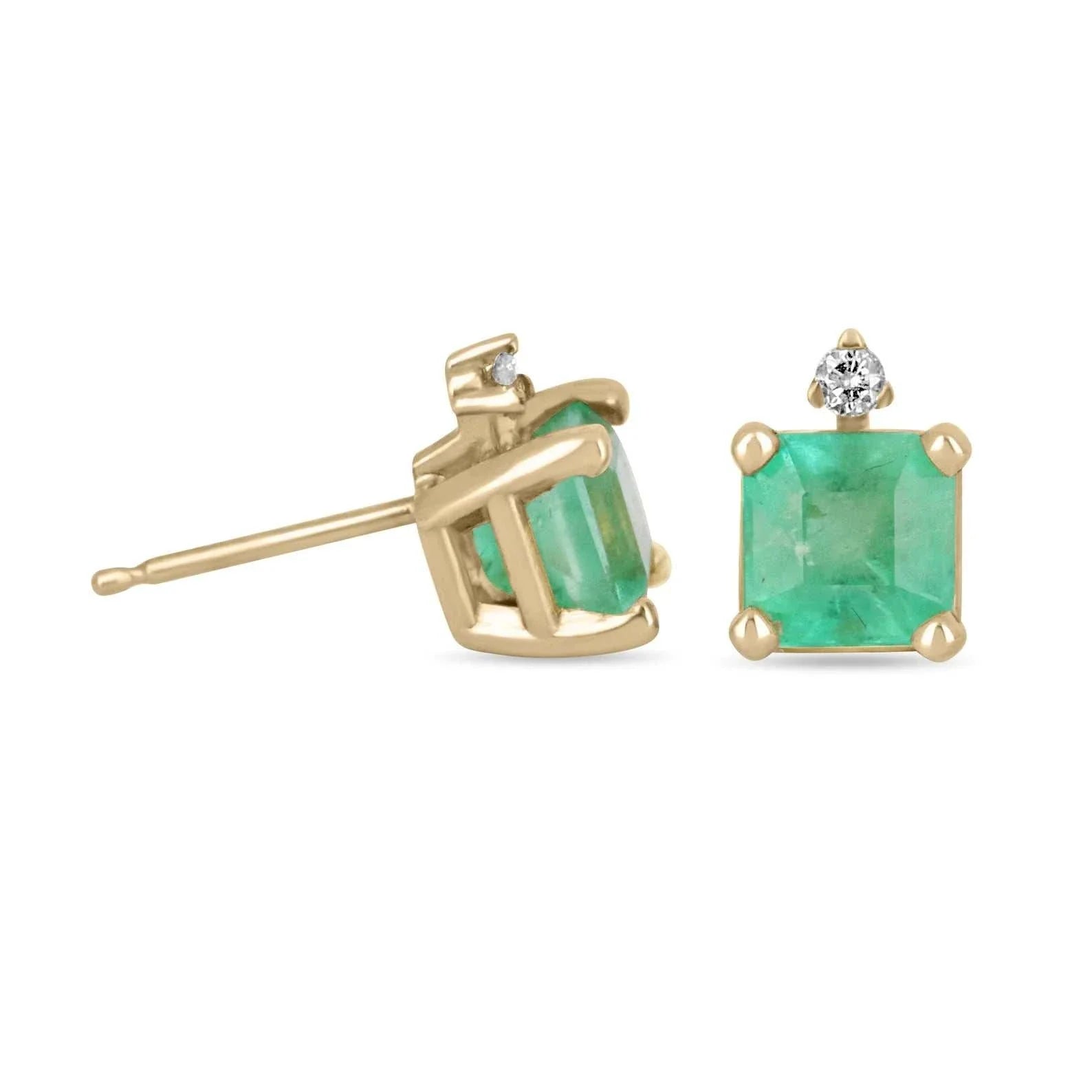 2.07tcw Emerald & Diamond Accent Stud Earrings 14K - JR Colombian Emeralds