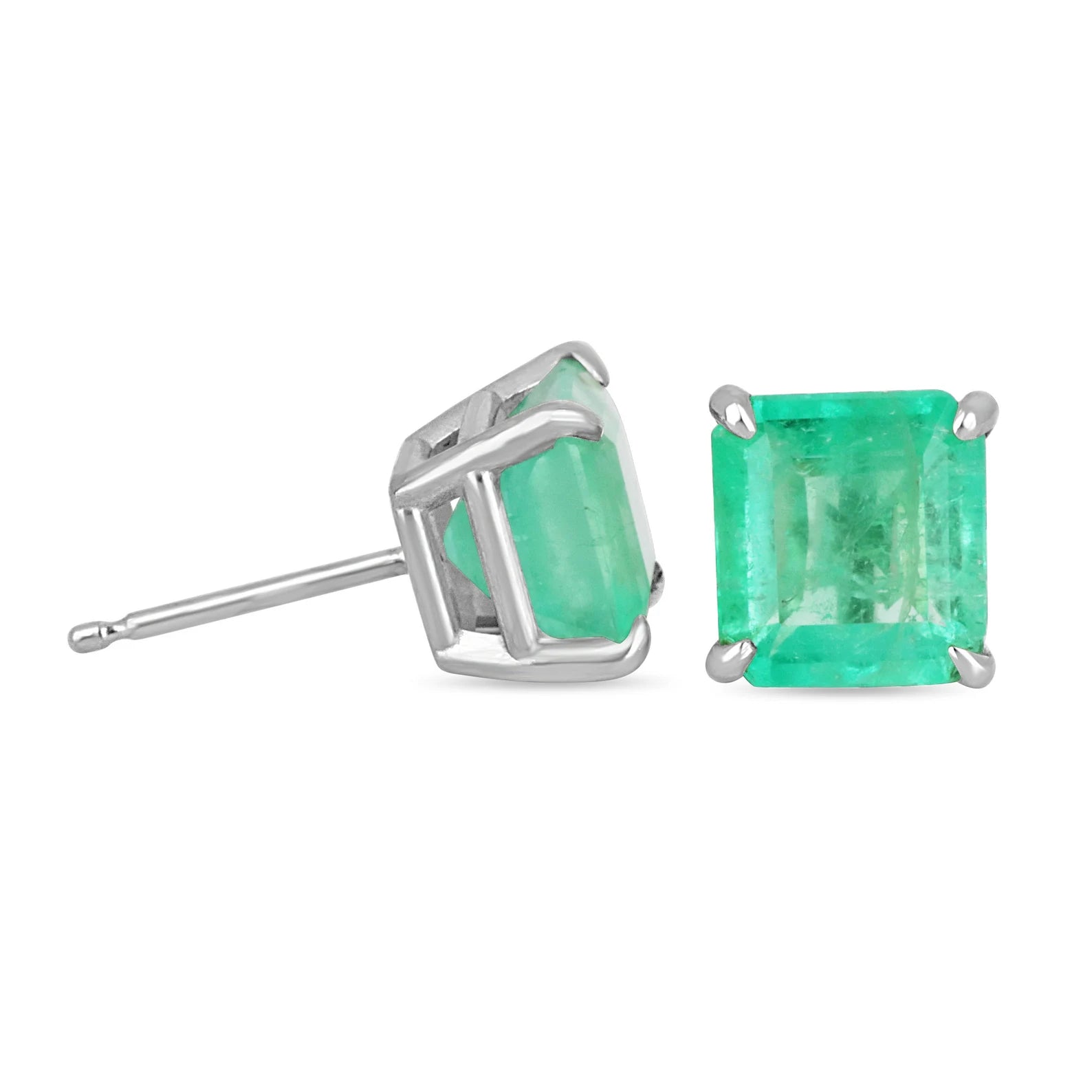 4.26tcw Colombian Emerald Asscher Stud Earrings 14K - JR Colombian Emeralds