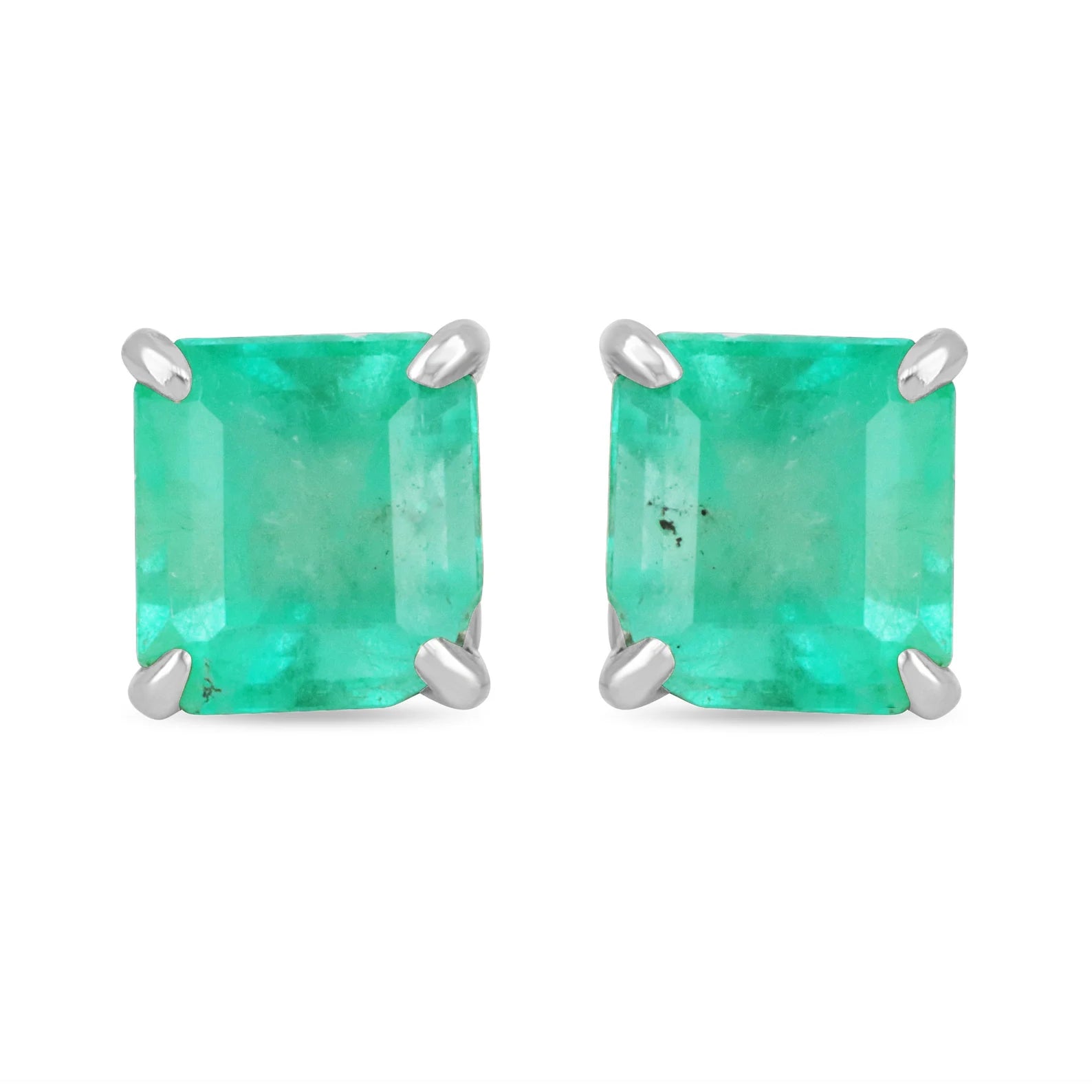 4.26tcw Colombian Emerald Asscher Stud Earrings 14K - JR Colombian Emeralds