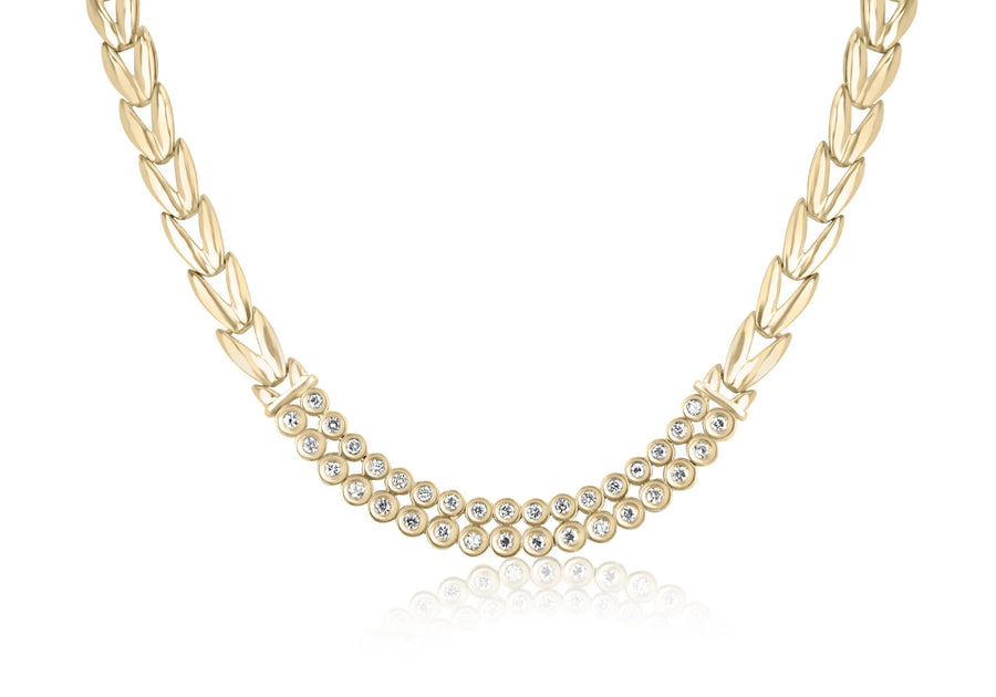 Bezel Diamond Statement Gold Necklace 14K