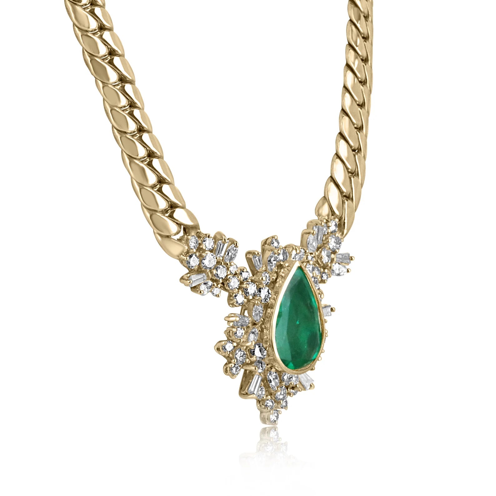 22.20tcw Fine Quality Colombian Pear Emerald & Diamond Accent Statement Necklace 18K - JR Colombian Emeralds