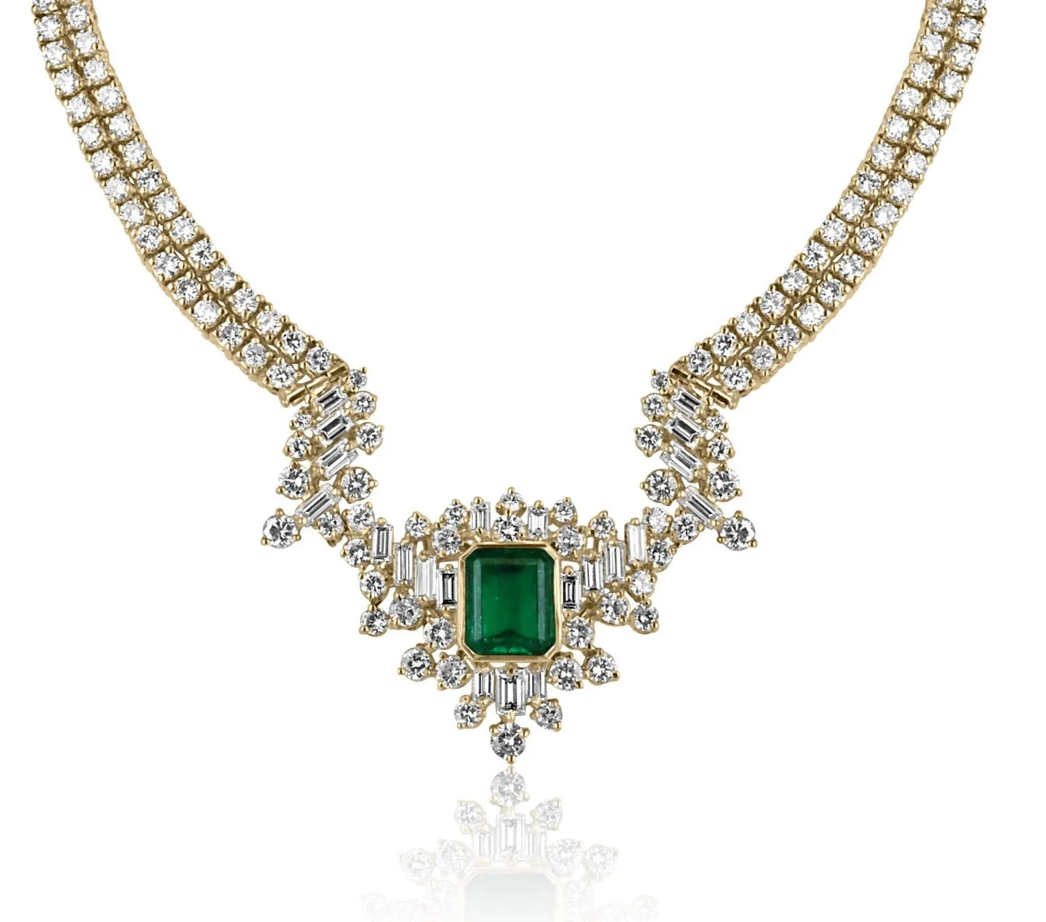 23.06tcw AAA+ Investment Grade Emerald & Diamond Statement Necklace 18K - JR Colombian Emeralds