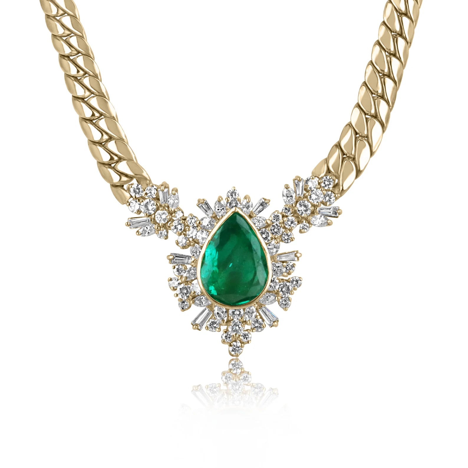 22.20tcw Fine Quality Colombian Pear Emerald & Diamond Accent Statement Necklace 18K - JR Colombian Emeralds