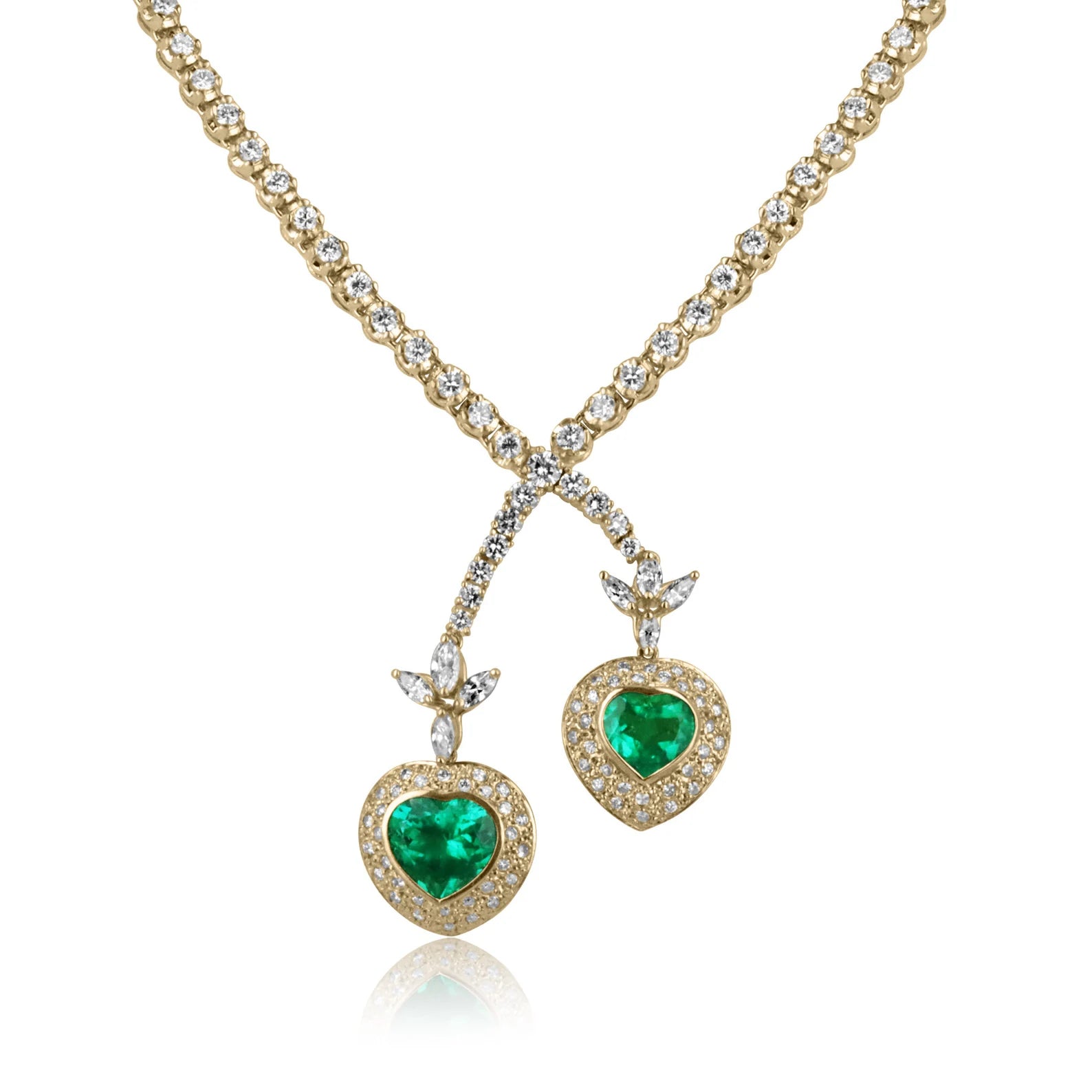 18.00tcw AAA+ Colombian Emerald Heart & Diamond Tennis Lariat Necklace 18K - JR Colombian Emeralds