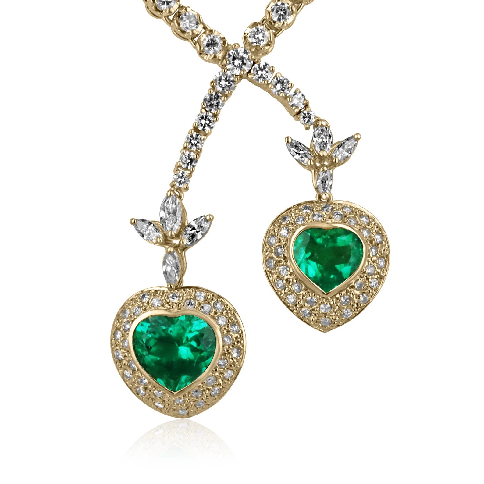 18.00tcw AAA+ Colombian Emerald Heart & Diamond Tennis Lariat Necklace 18K - JR Colombian Emeralds