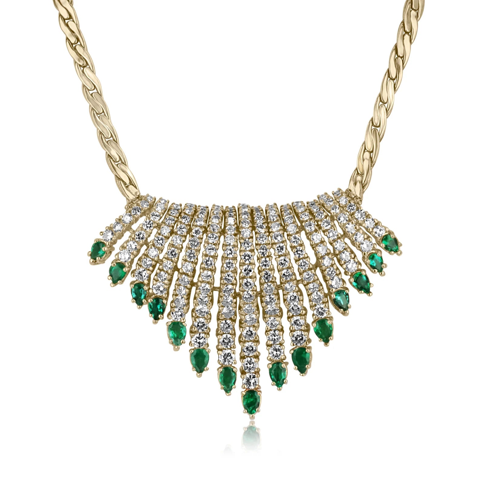 18.30tcw 18K AAA+ Colombian Emerald & Diamond Accent Bib Necklace - JR Colombian Emeralds