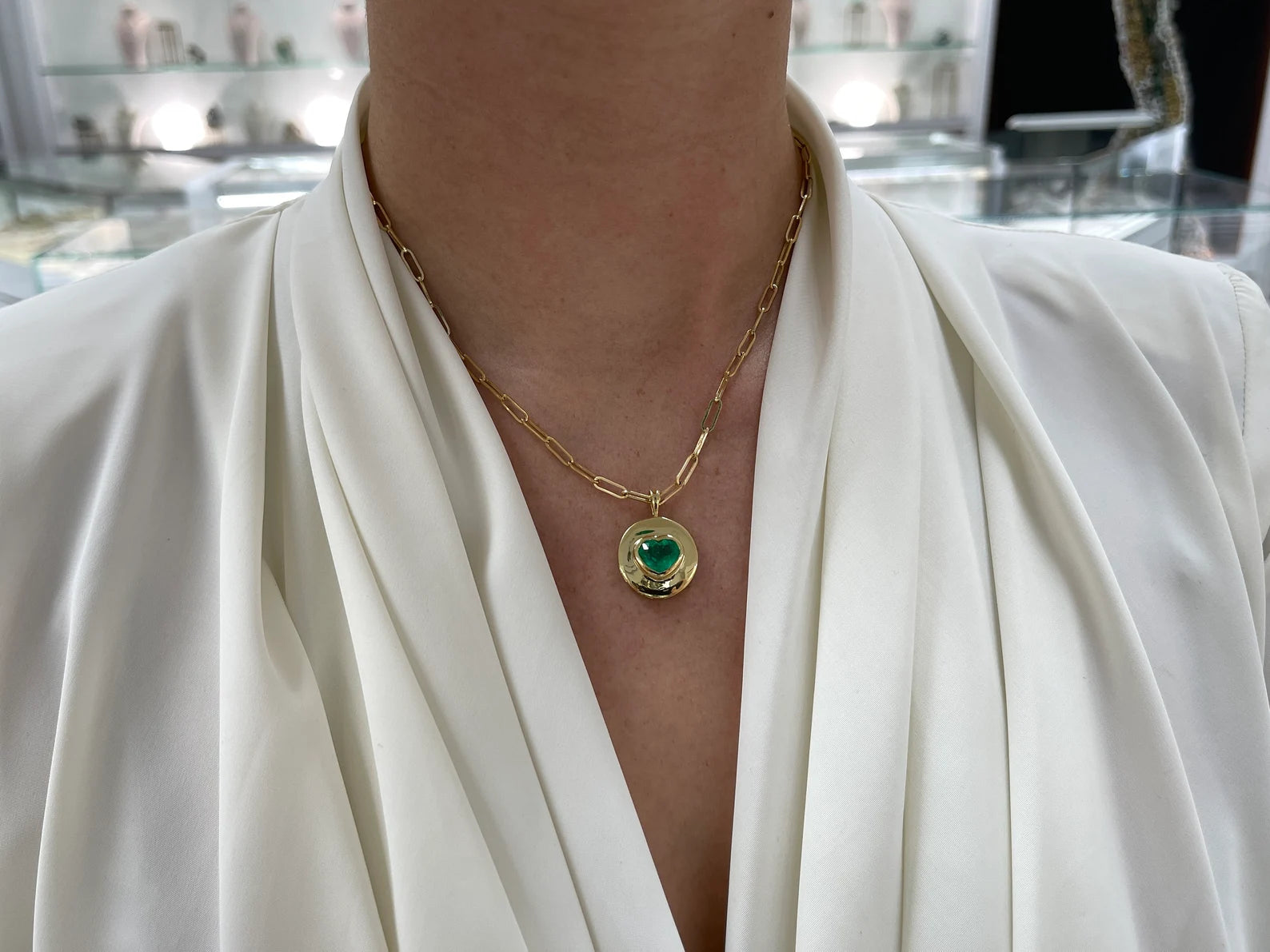 2.30cts 18K Emerald Heart Signet Pendant - JR Colombian Emeralds