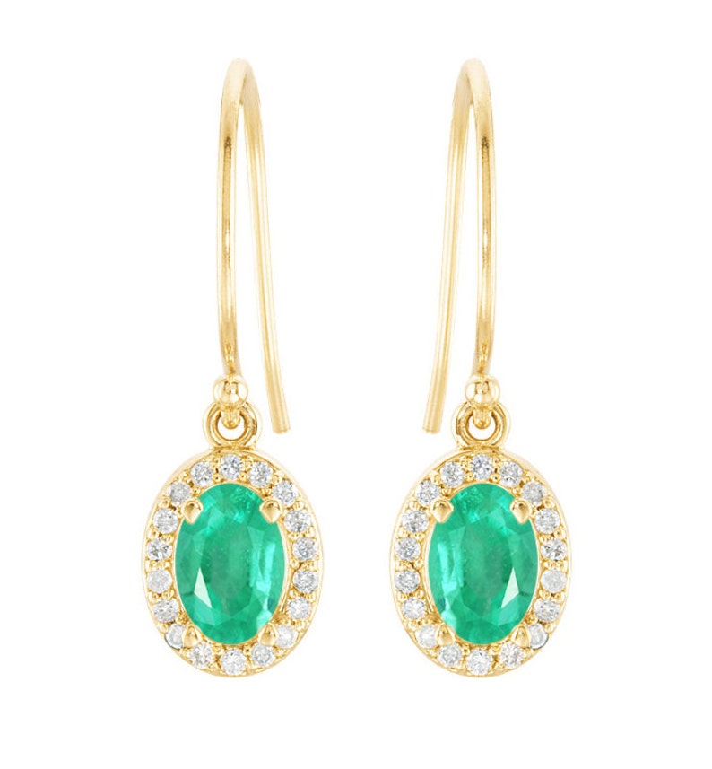 1.60tcw 14K Colombian Emerald & Diamond Oval Cut Halo Translucent Earrings