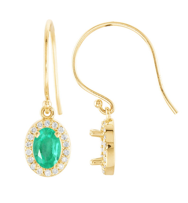 1.60tcw Dangle Hook Colombian Emerald & Diamond Oval Cut Halo Translucent Earrings