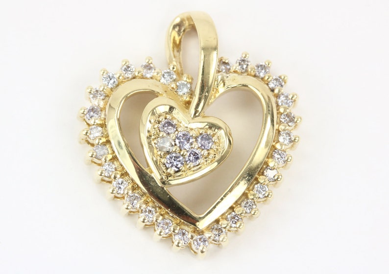 0.40tcw 14K Natural Diamond Heart Round Cut Yellow Gold Pendant
