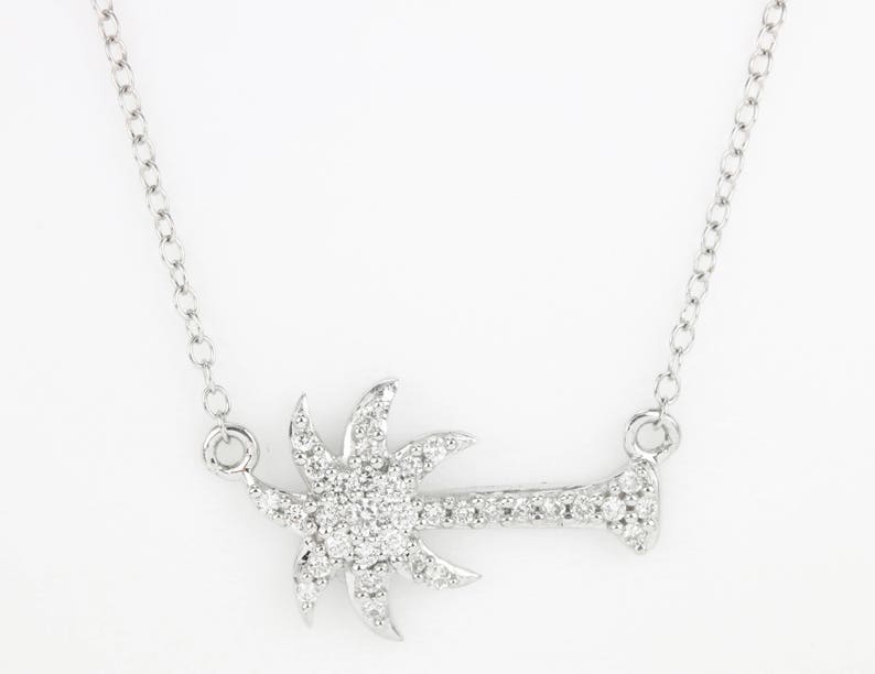 0.25pts 14K White Gold Diamond Palm Tree Necklace