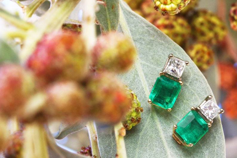 Colombian Emerald & Diamond Natural Translucent Earrings