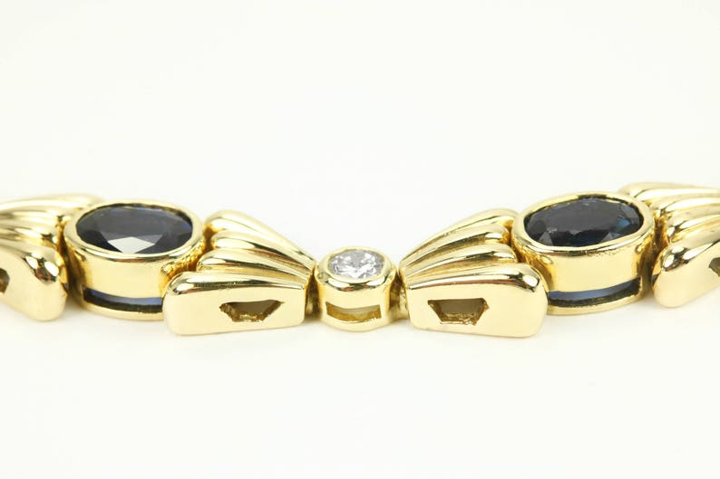 9.0tcw 14k Natural Sapphire Oval Yellow Gold Link Bow Tie Tennis BraceletJewelry Gifts for Girl