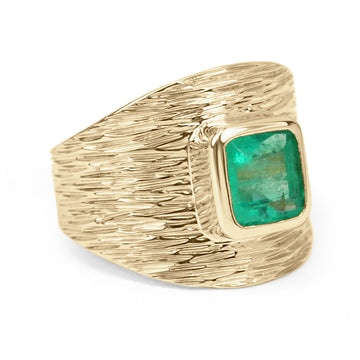 1.30cts 14K Colombian Emerald & Diamond Natural Transparent Mens Ring