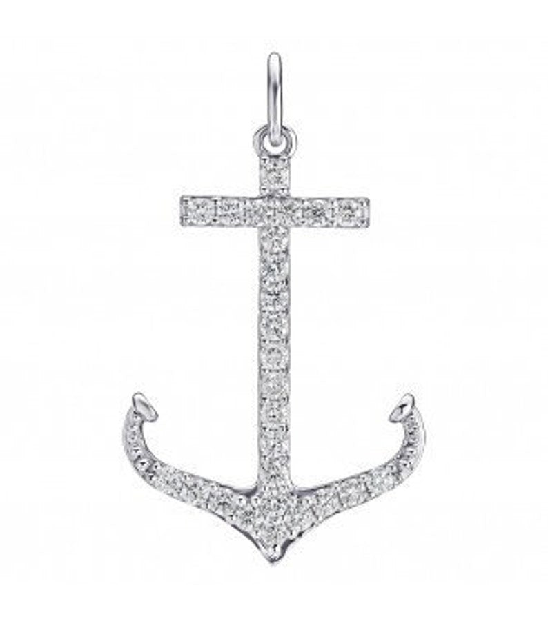 0.30pts 14K Natural Diamond Brilliant Round Anchor Necklace