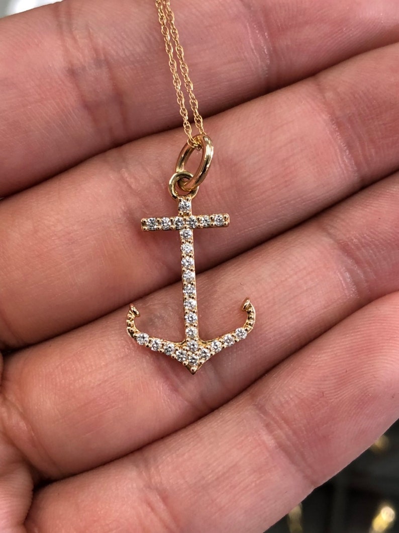 0.30pts 14K Natural Diamond Brilliant Round Anchor Necklace