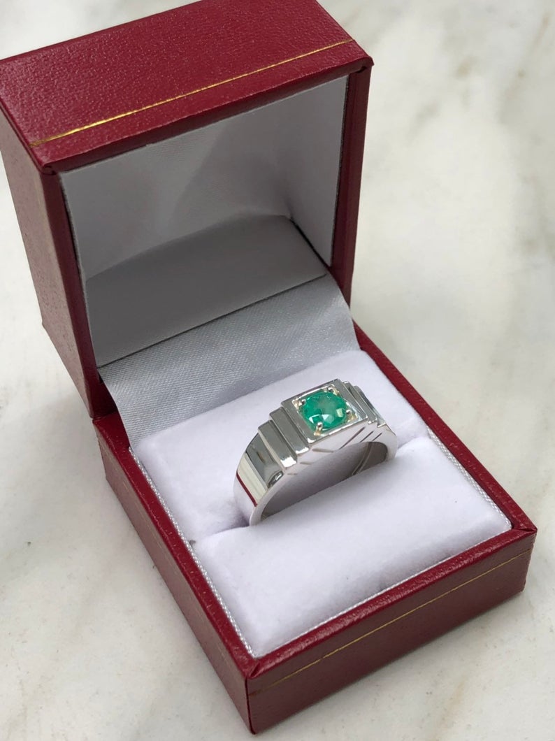 0.70 Carat Emerald Men's Ring Sterling Silver 925