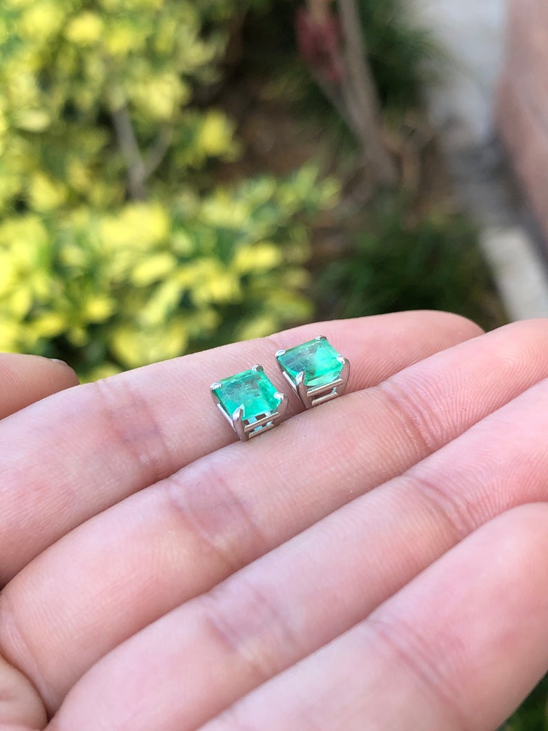 2.38tcw Colombian Emerald Studs White