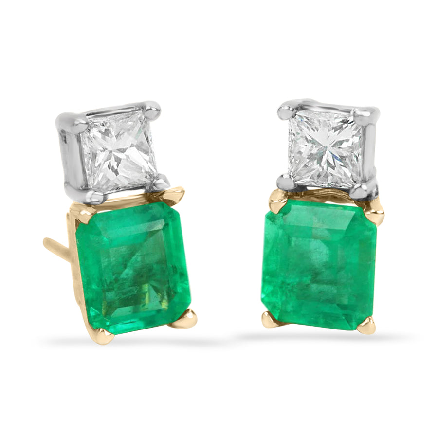 3.0TCW 18K Fine Quality Colombian Emerald & Diamond Natural Translucent Earrings