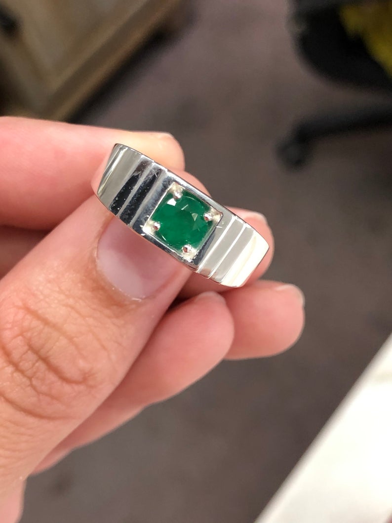 0.70 Carat Emerald Men's Ring Sterling Silver