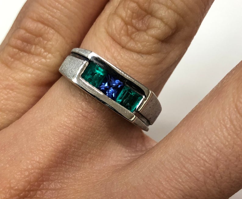 Colombian Emerald & Tanzanite Ring Band