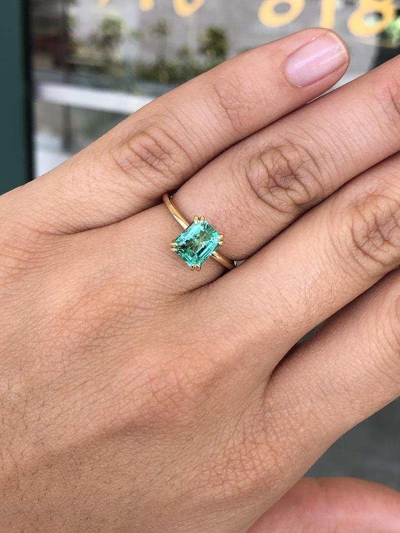 Exquisite Elegance: 1.80cts Double Claw Prong Colombian Emerald Solitaire 14K Gold Ring