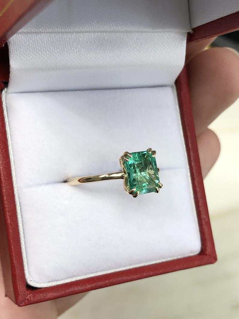 Chic and Sophisticated: Double Claw Prong Colombian Emerald Solitaire 1.80cts Ring in 14K Gold