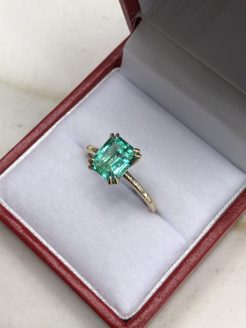 Prong Colombian Emerald Solitaire 14K