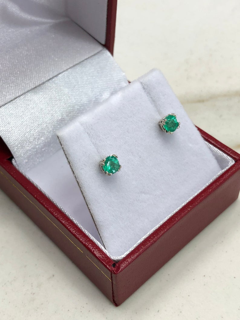 14K 0.45tcw Round Natural Emerald Double Prong Studs Earring