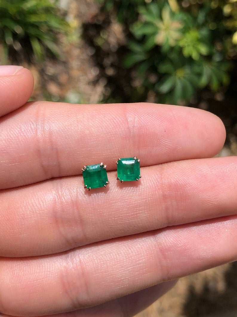 1.52tcw Rose Gold Double Prong Natural Emerald Earrings 14K