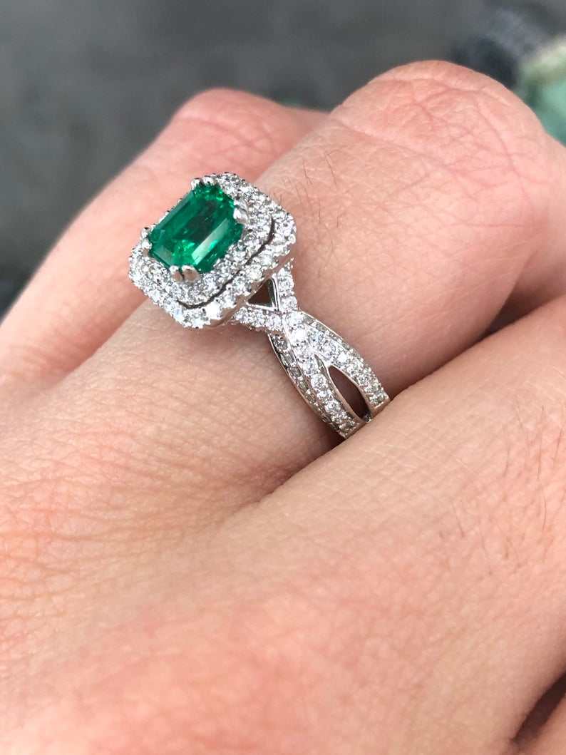 2.23tcw AAA+ Emerald & Diamond Halo Statement Ring 14K