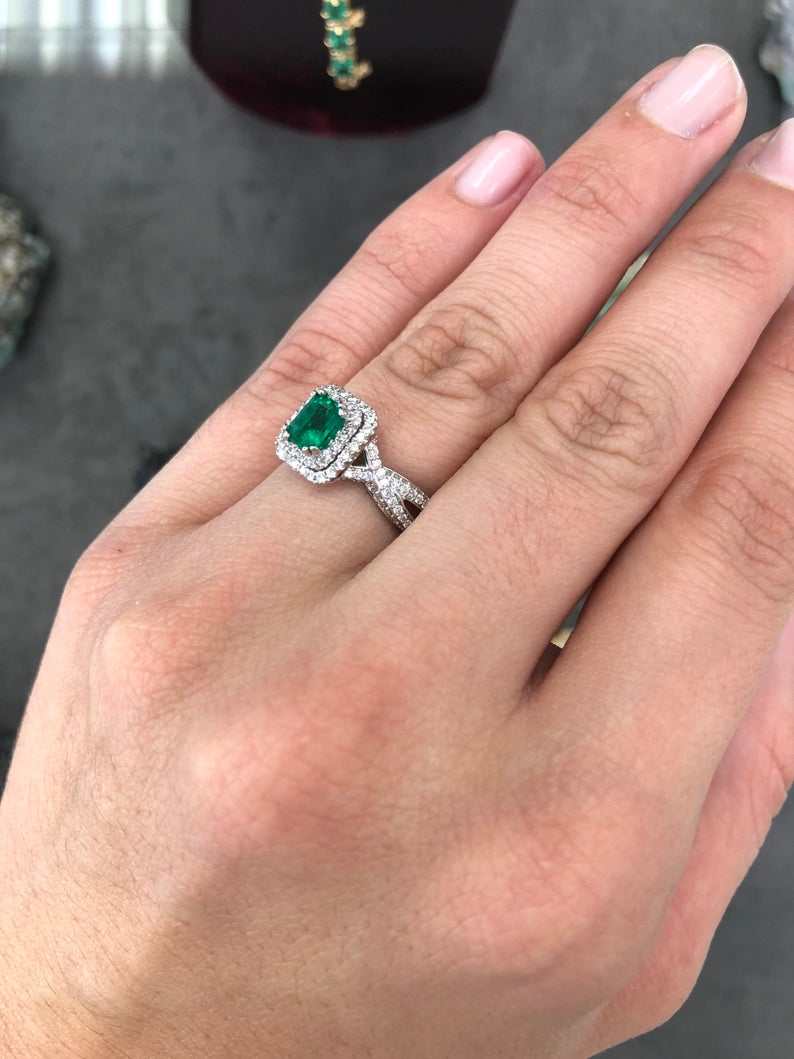 2.23tcw AAA+ Emerald & Diamond Halo Statement Ring 14K