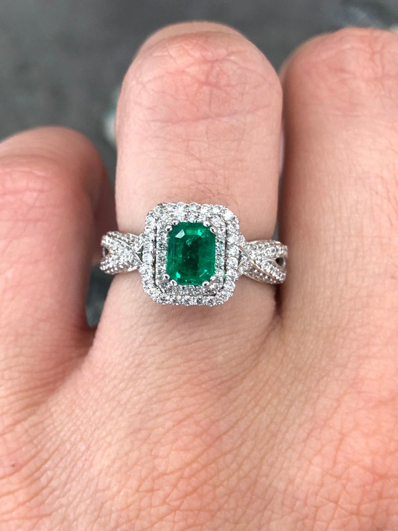  Emerald & Diamond Halo Statement Ring