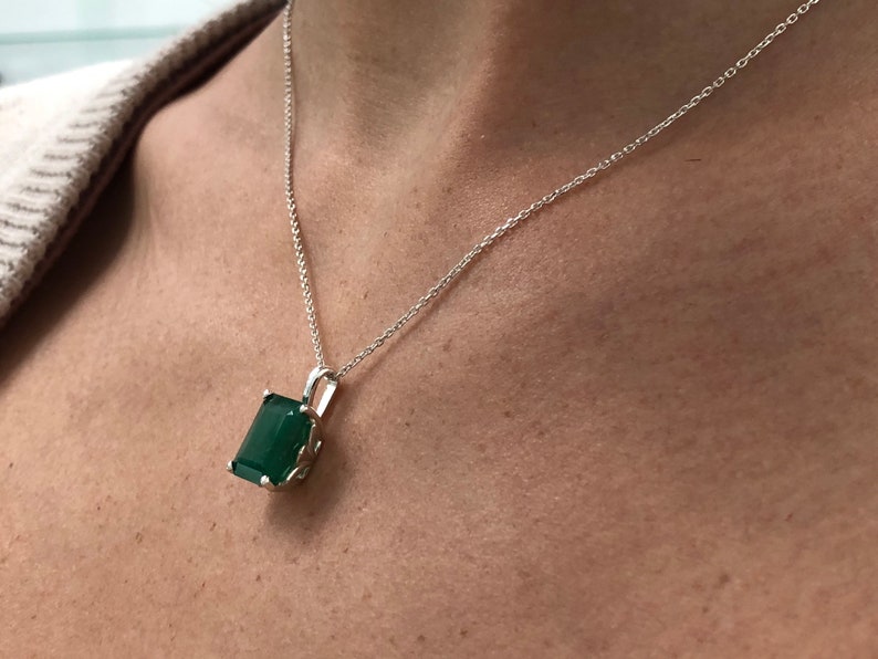 Emerald Natural May Birthstone Four Prong Necklace