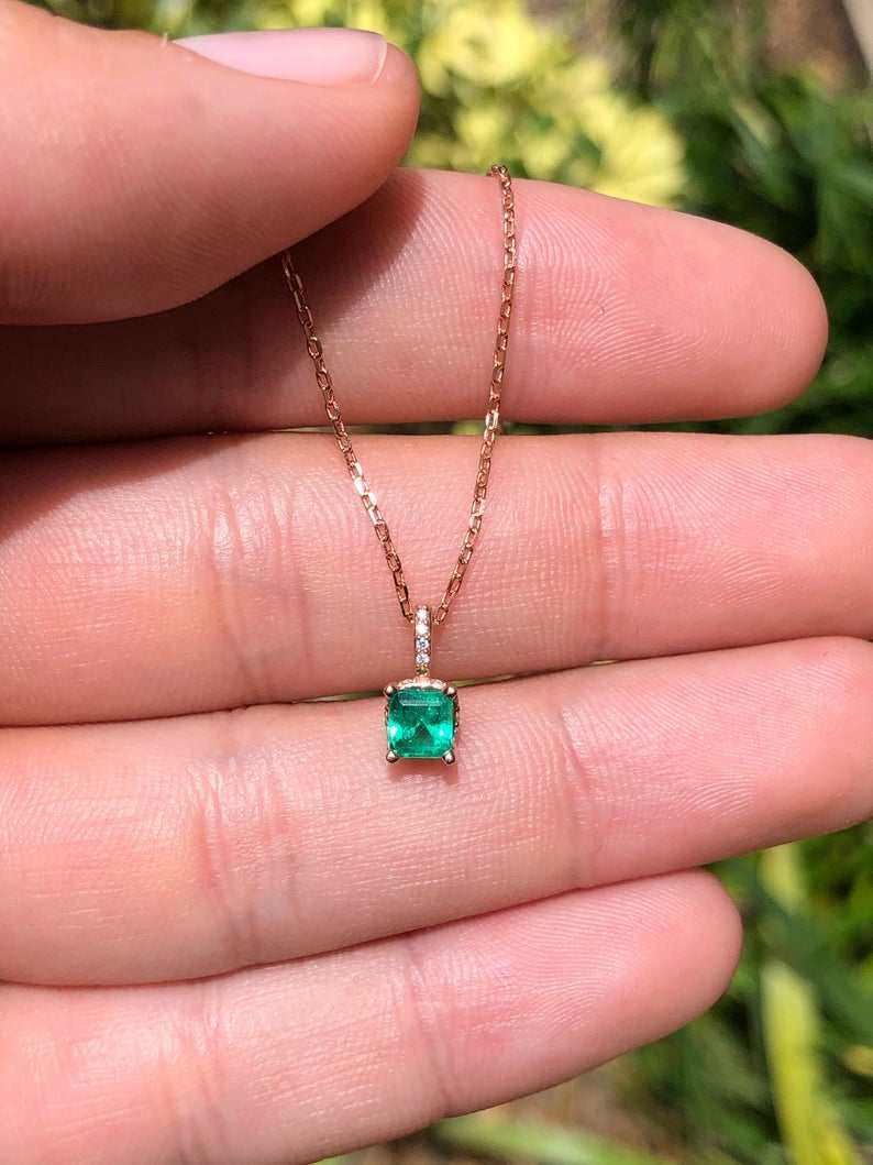 0.55tcw Petite Natural Emerald & Diamond Accent Rose Gold Necklace