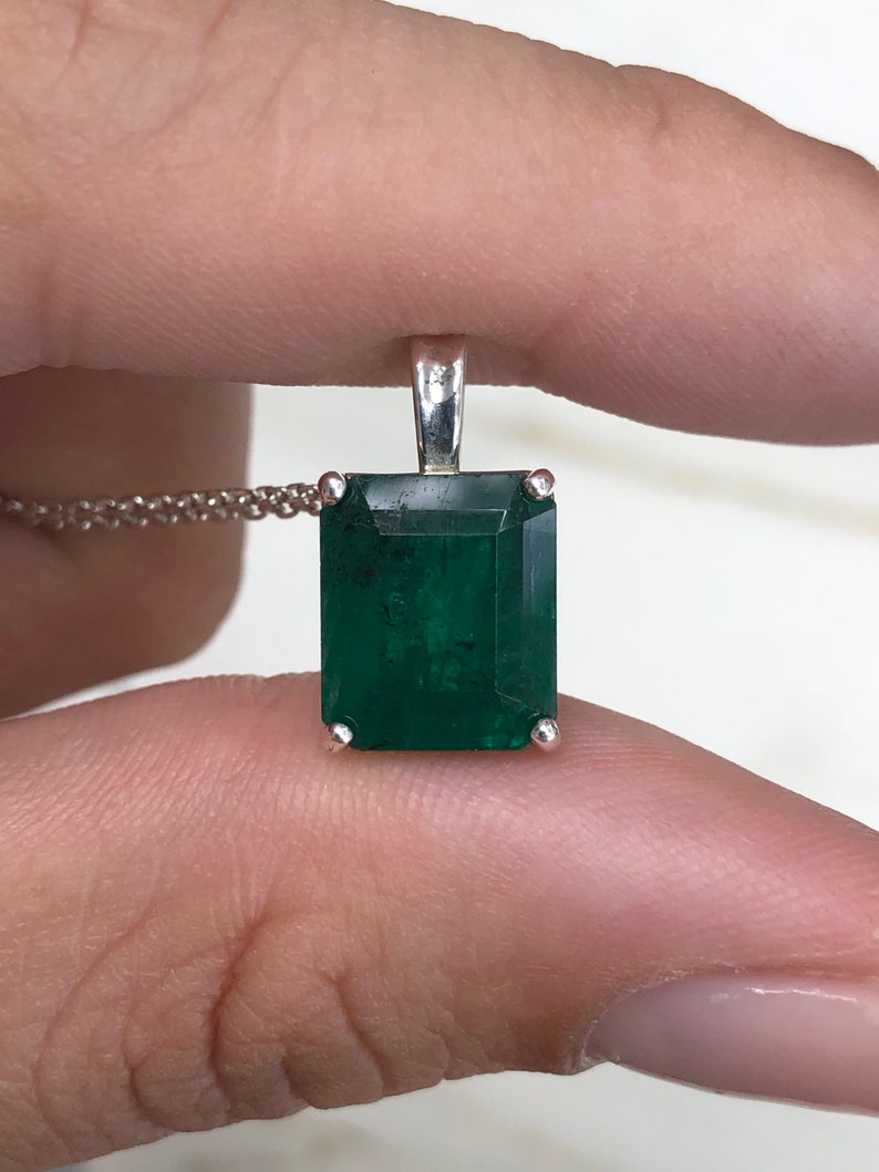Carat Emerald Natural May Birthstone Four Prong Necklace