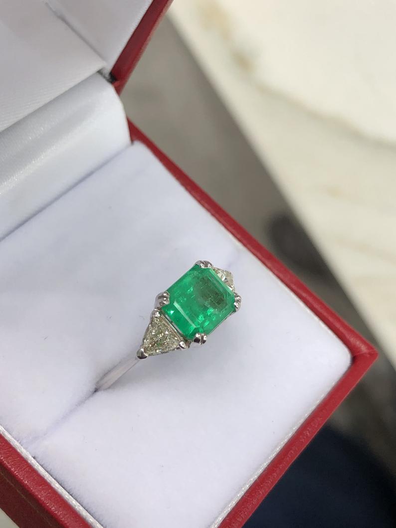 Stone Emerald Cut Colombian & Trillion Diamond