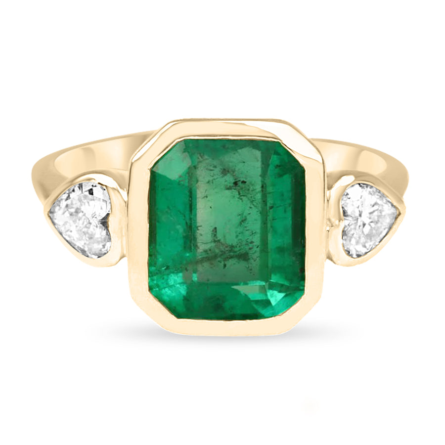 3.50tcw Three Stone Emerald & Marquise Diamond Ring 18K
