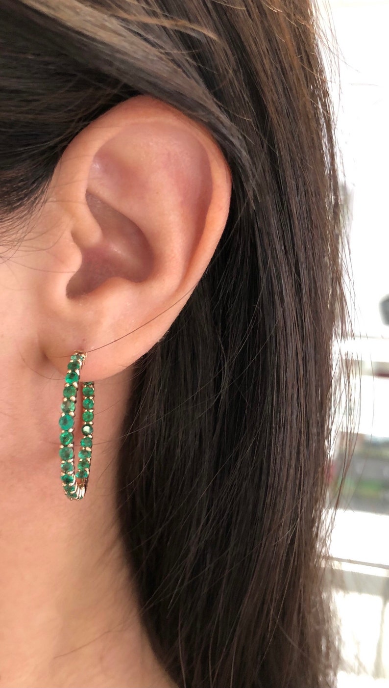 14k Colombian Emerald Rose Gold Inside Out Hoops Earrings