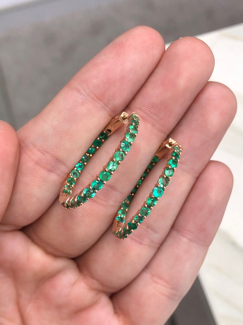 Emerald Rose Gold Inside Out Hoops Earrings