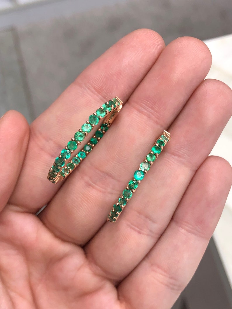 Emerald Rose Gold Inside Out Hoops Earrings