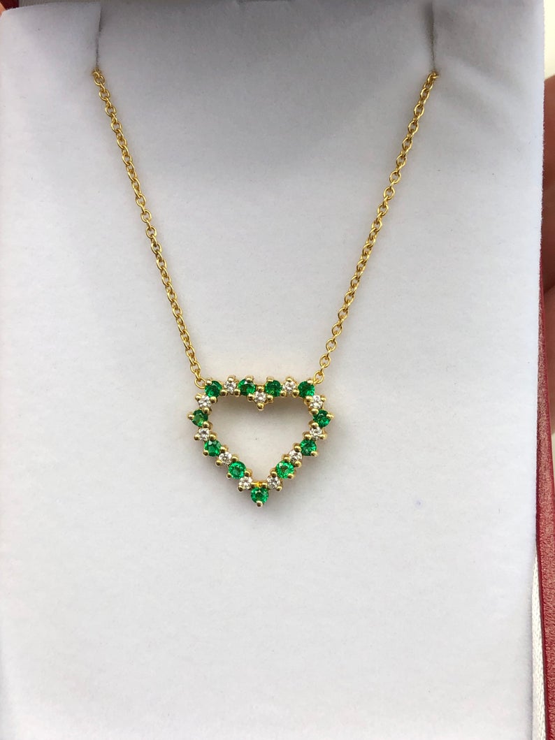 0.55tcw Emerald & Diamond Heart Necklace 18K