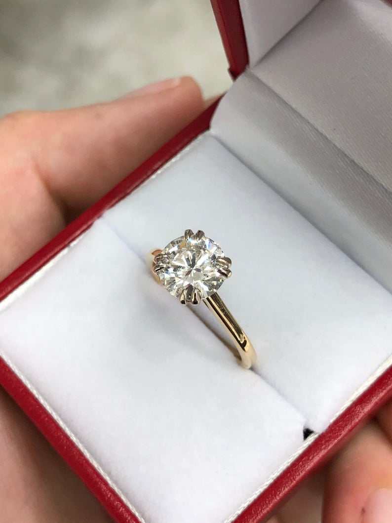 1.60 Carat GIA Brilliant Round H Color Diamond Solitaire Ring 18K - JR Colombian Emeralds