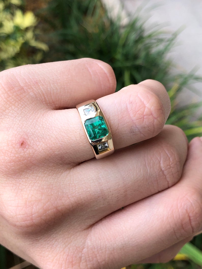 Three Stone Colombian Emerald & Diamond  Earrings