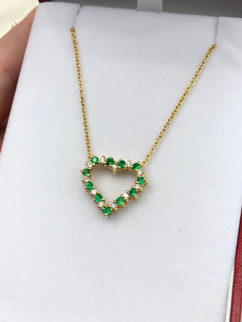 0.55tcw Emerald & Diamond Heart Necklace 
