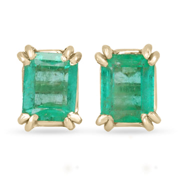 1.62tcw 14K Medium Green Colombian Emerald Double Prong Stud Earrings