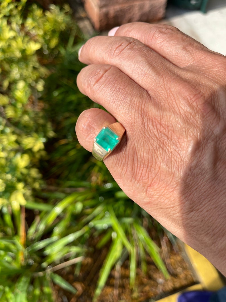 Emerald Cut Green Colombian Emerald Mens Ring