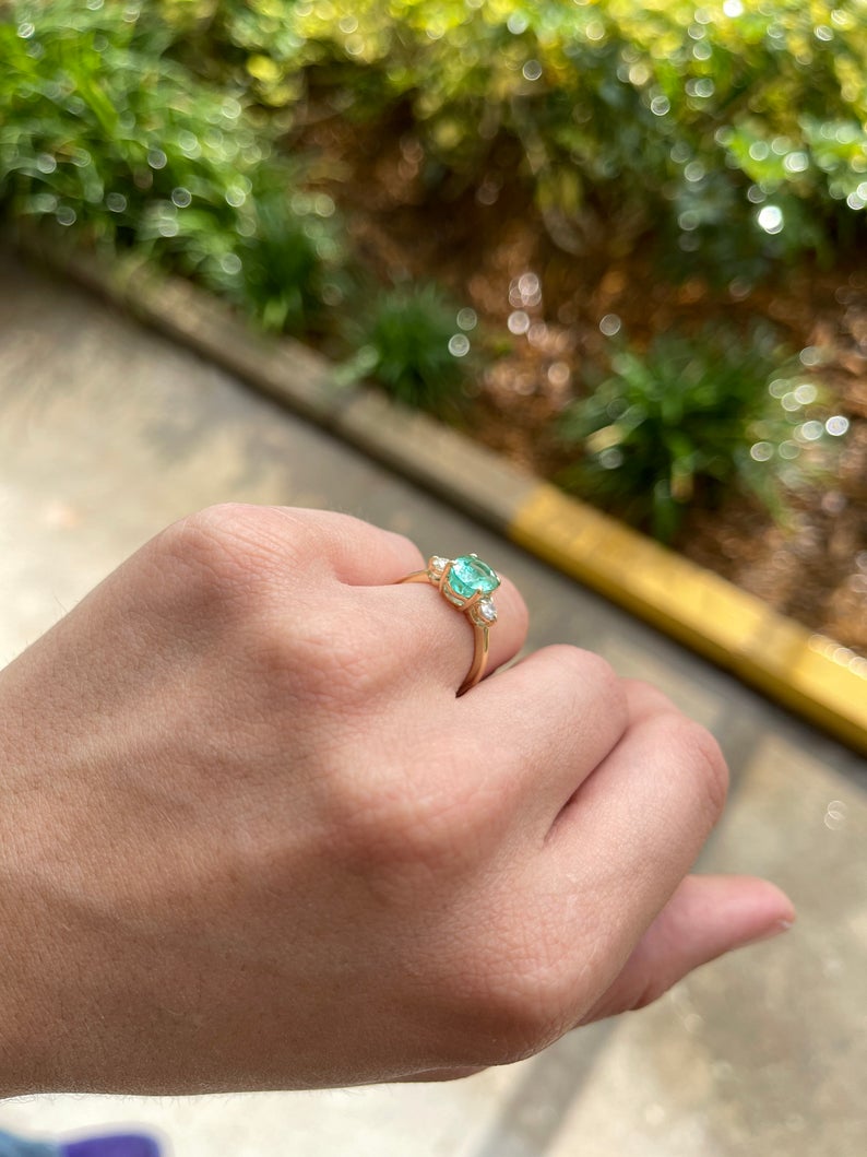 Stone Oval Emerald & Diamond Ring