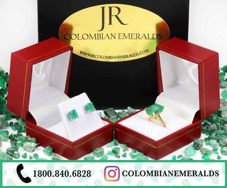 11.80tcw AAA Colombian Emerald-Cushion Cut 4 Claw Prong Earrings 18K