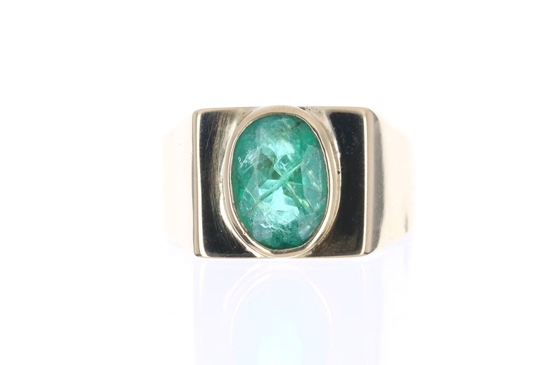 Emerald Oval Cut Natural May Birthstone Mens Ring